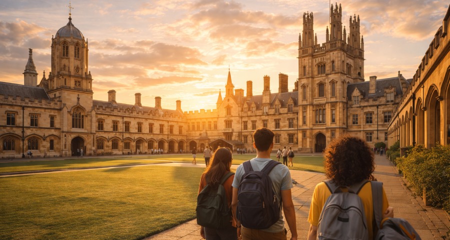 An image showing students at the Oxford University campus