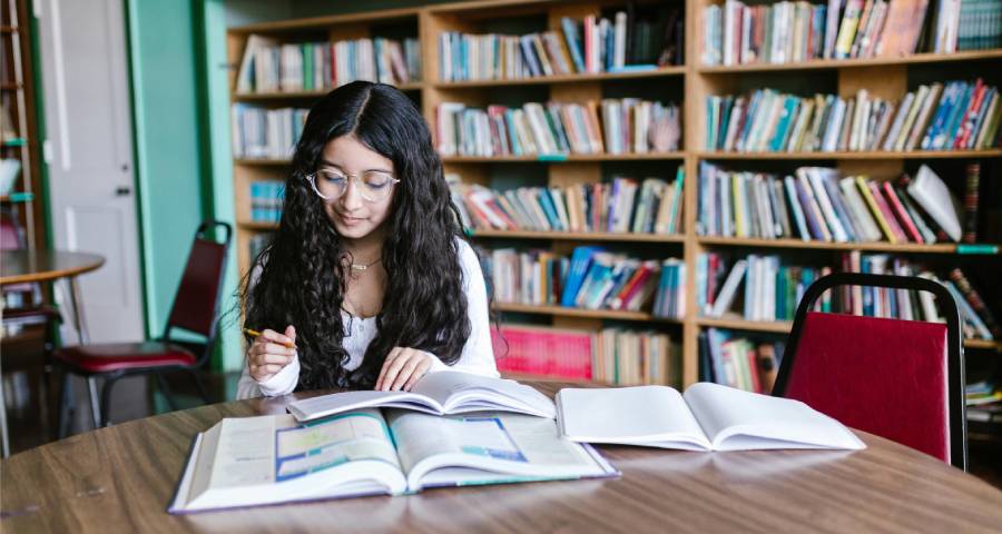 Ivy League application Student studying in the library, finding its spike